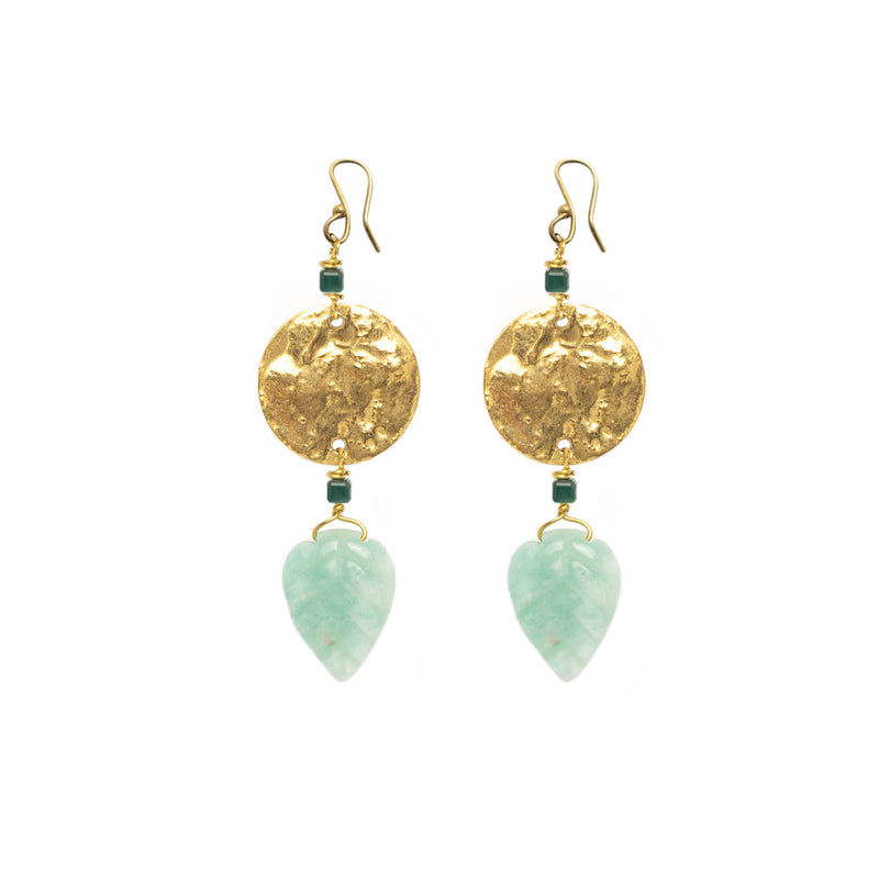 Amazonite coin and leaf earrings