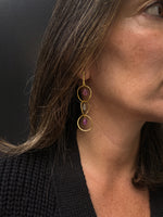 Triple hammered hoop earring with Sapphire