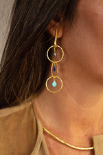 Triple hammered hoop earrings with Kaynite, Apatite and Turquoise