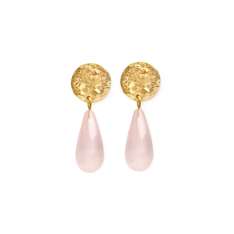 Coin Earrings with Rose Quartz 